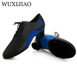 WUXIJIAO Men's Latin dance shoes Genuine leather Ballroom dancing shoes Low heel 2.2cm big size Party Square dance shoes