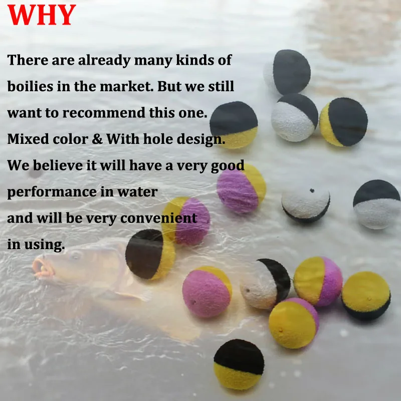 15szt Boilies Carp Fishing Bait Duo Foam Pop Up Boilies Ball Black & Yellow Imitation Bait for Carp Hair Zig Rig Feeder Fishing — zdjęcie 4