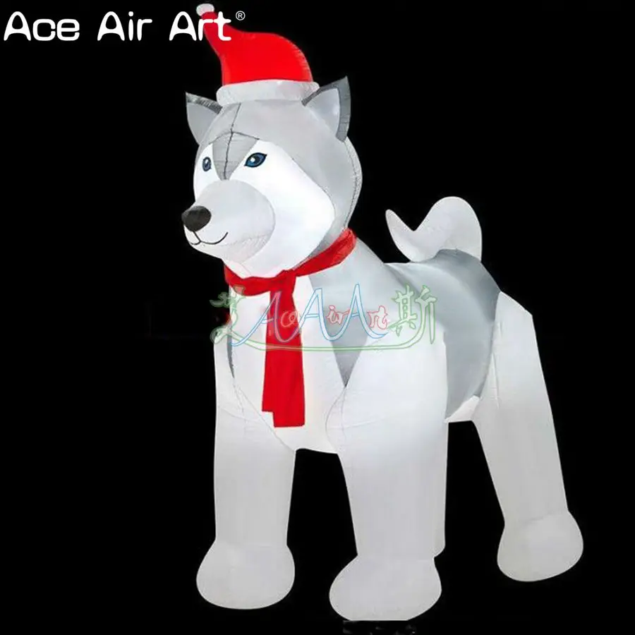 

3m L High Quality Inflatable Husky with Hat Christmas Dog Lighting for Festival Decoration Outdoor