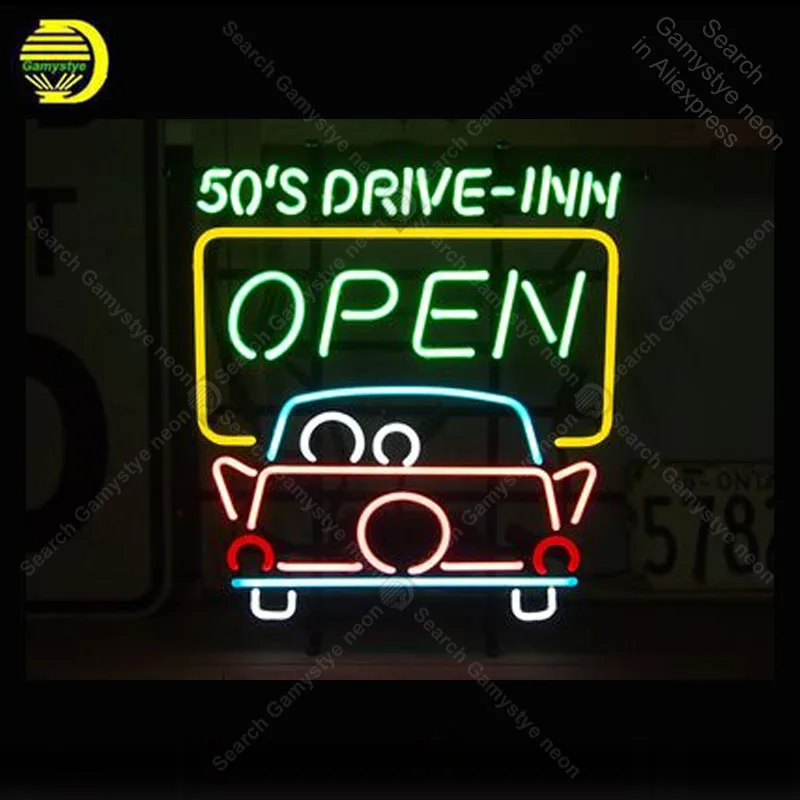 Neon Sign 50'S DRIVE INN OPEN Neon Bulb sign Arcade handcraft Beer Bar Restaurant Business Display Decorate vintage neon light