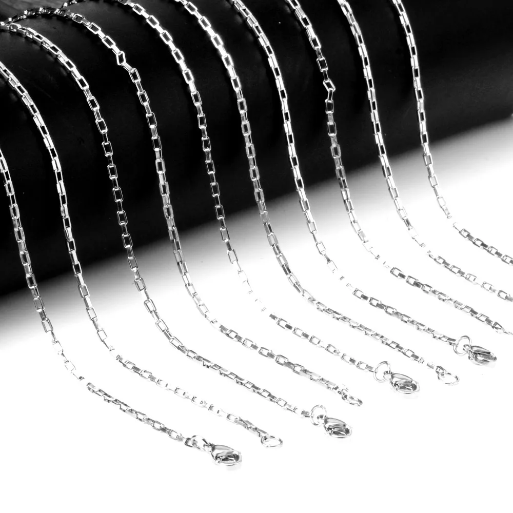 LUXUSTEEL Width 2mm Long Necklace Women Men Stainless Steel Geometry Box Link Chains Bulk Sale 2023 Accessories Party 10Pcs/Lot