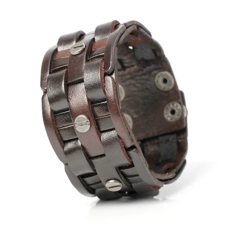 TYO New Fashion Hand-woven Bandage Charm Men's Bracelets Popular Simple Mosaic Wrap Black Leather Bangles Jewelry.