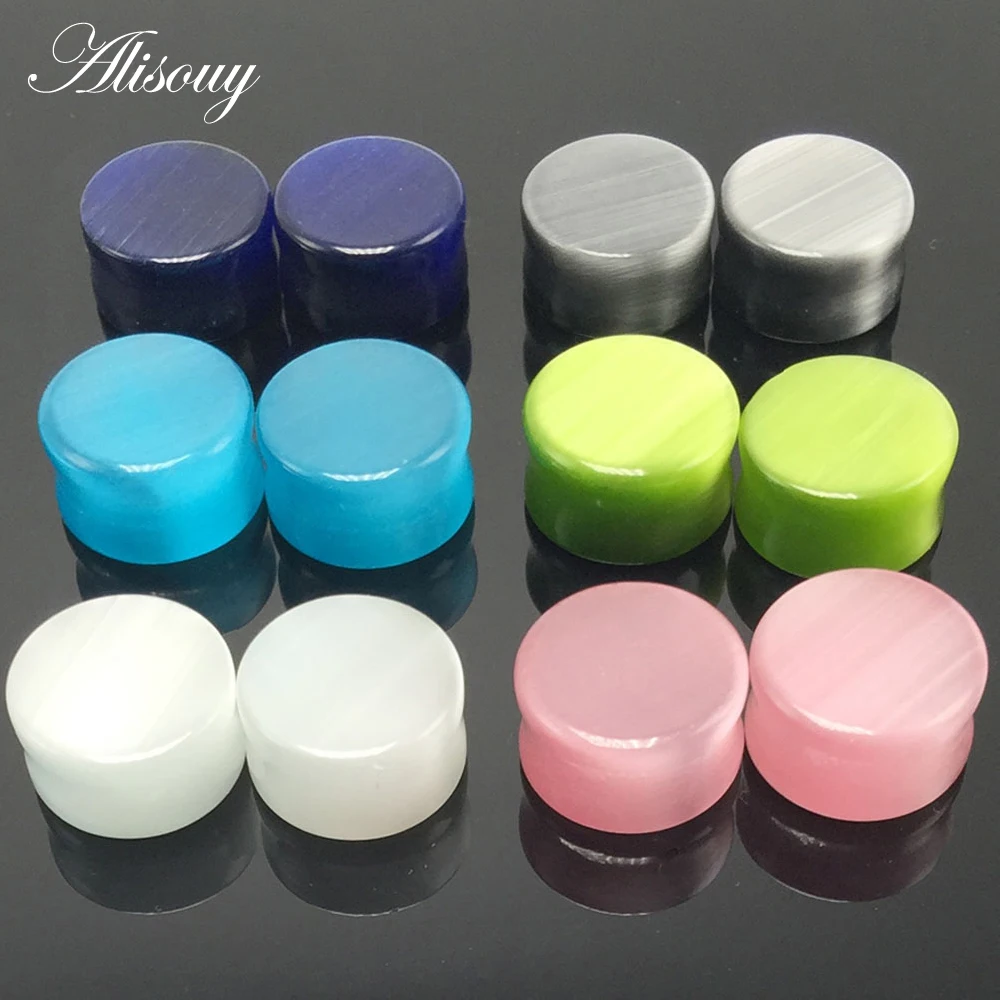 Alisouy 2Pcs Stone Ear Tunnel Plugs Mixed Styles Single Flared Ear Flesh Gauges Piercing Ear Expander Stretcher Unisex Jewelry