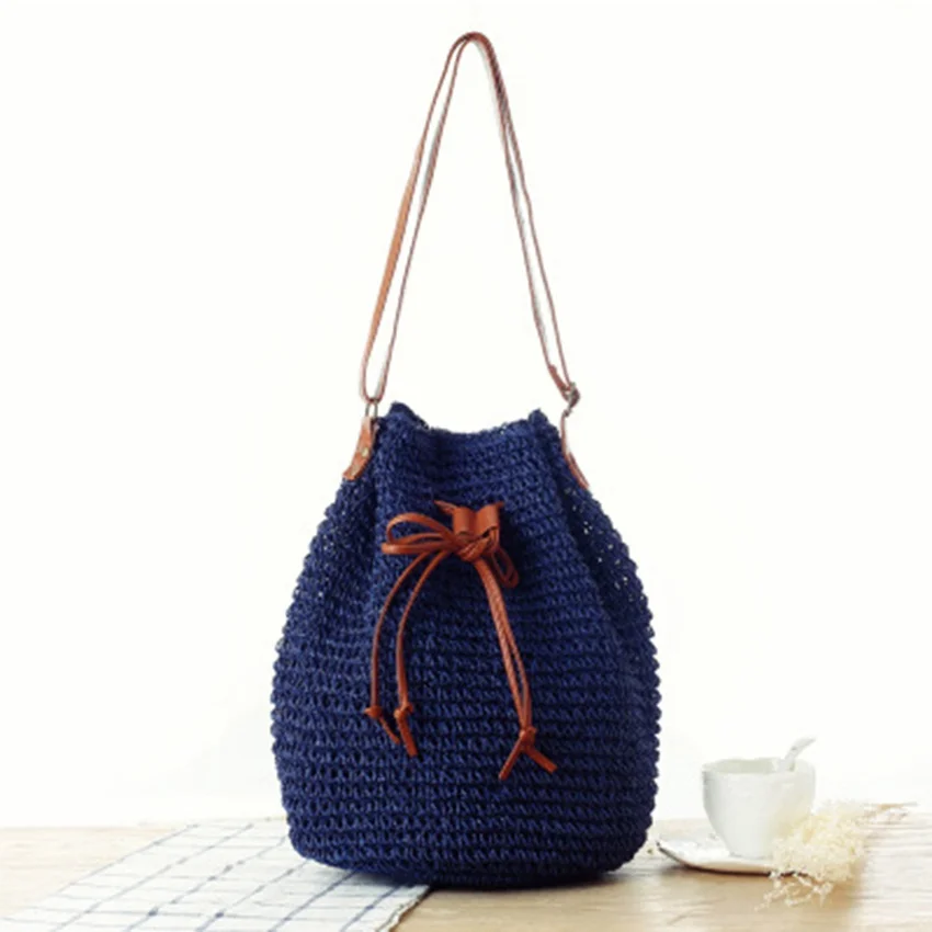 

Europe and the United States wind new pumping shoulder woven bag retro fashion bag beach bag bucket handbags