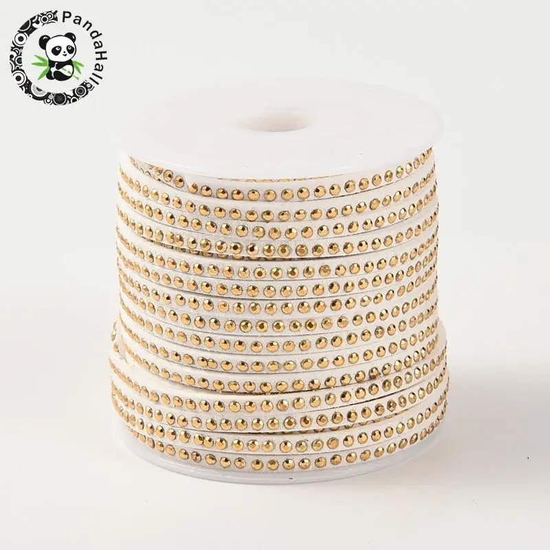 

3x2mm Faux Suede Cord with Golden Aluminum Cabochons Jewelry Findings about 20yards/roll