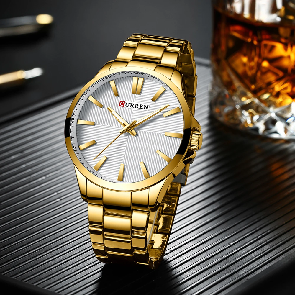 Men Watches Luxury Brand Gold Stainless Steel Band CURREN Luxury Quartz Watch Mens Waterproof Business Man Relogio Masculino