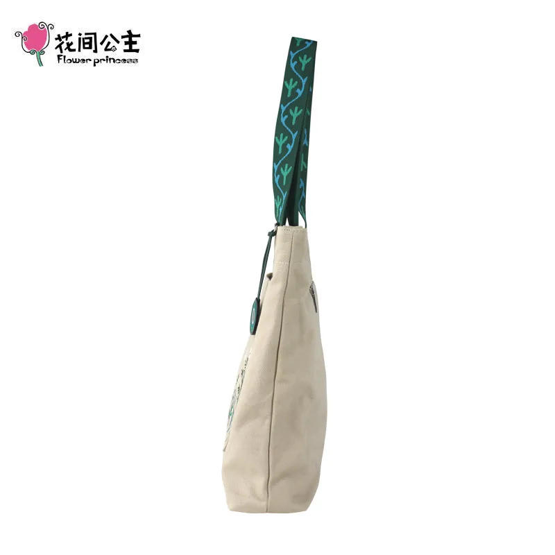 Flower Princess Embroidery Strap Women Tote Bags Summer Casual Shoulder Bag Large Capacity Pocket Handbags Lady Canvas Bag