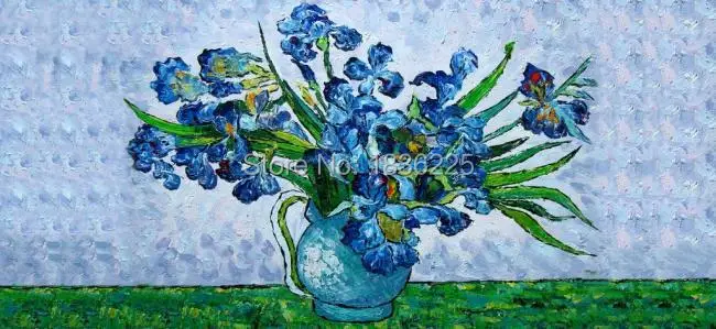 

100% Hand painted Van Gogh Imitation Painting on Canvas Blue Flower Oil Painting for Living Room or Wedding Decoration Picture