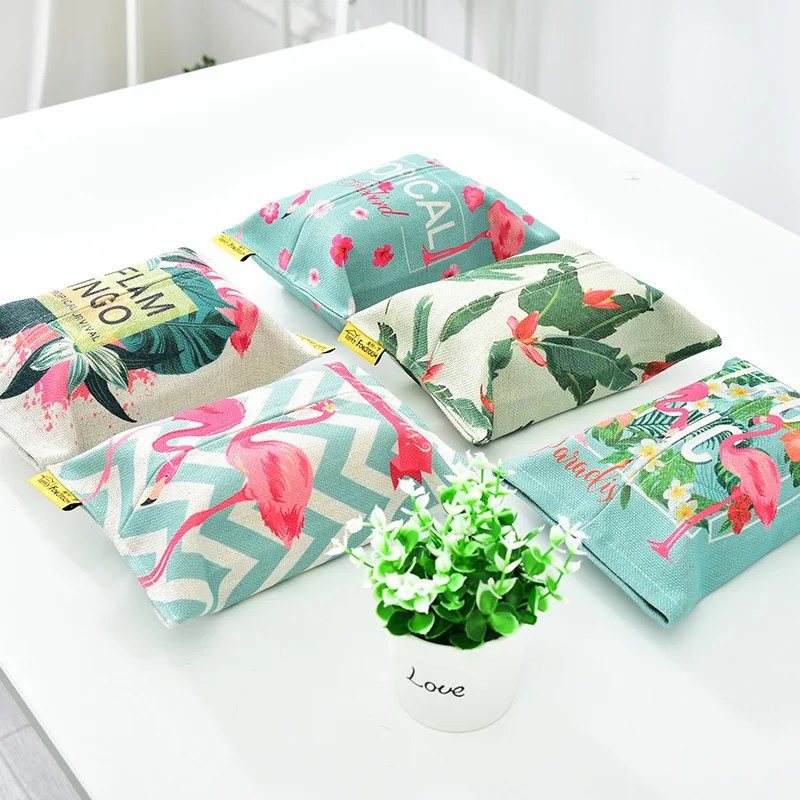 Flamingo Tissue Cover for Car, Linen Tissue Case, Removable Paper Box, Toilet Bumper, Colorful Household Supplies, Ins Style