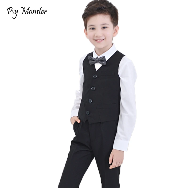 Brand Baby Flowers Boys Formal Suit Wedding Birthday Dress Gentleman Kids Waistcoat Shirt Pant Bowtie 4Pcs Children Costumes F30