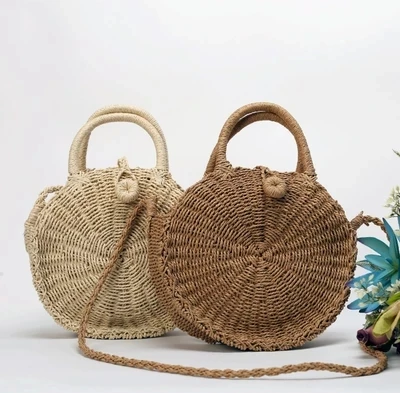 

Ins Simple Wind Round Straw Bag Summer Weave Diagonal Beach Female Bag Vacation Package Rattan Shoulder Bag