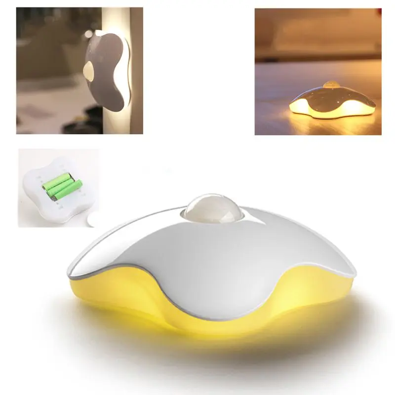 Four Leaf Clove PIR Motion Sensor LED Night Light Smart Human Body Induction Night Light Closet Cabinet Wardrobe Lamp Battery