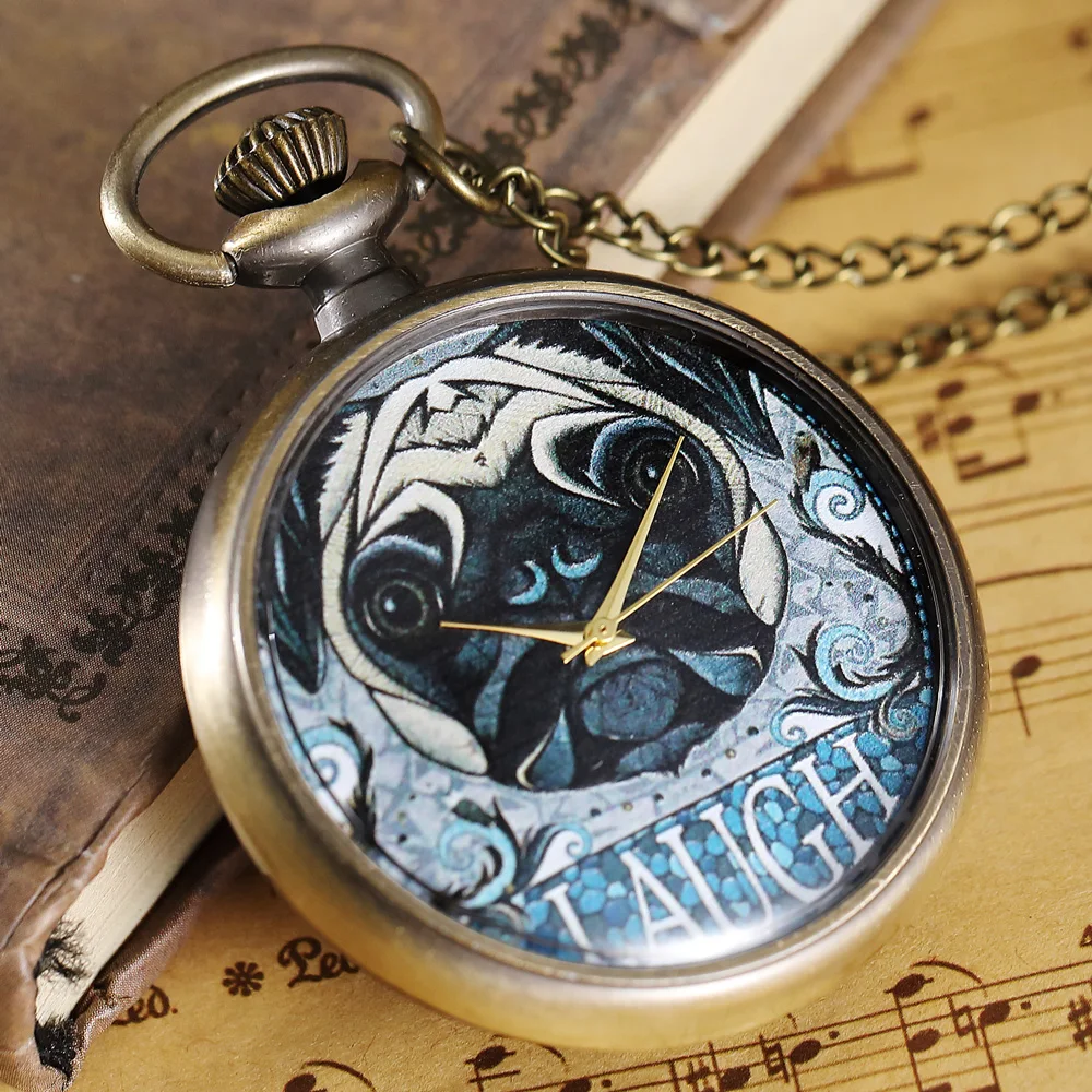 Pocket Watch Antique Dog Painted  Women Men  Pendant Necklace Unique Steampunk Quartz Pocket Watches FOB Chain Xmas Gift 2020