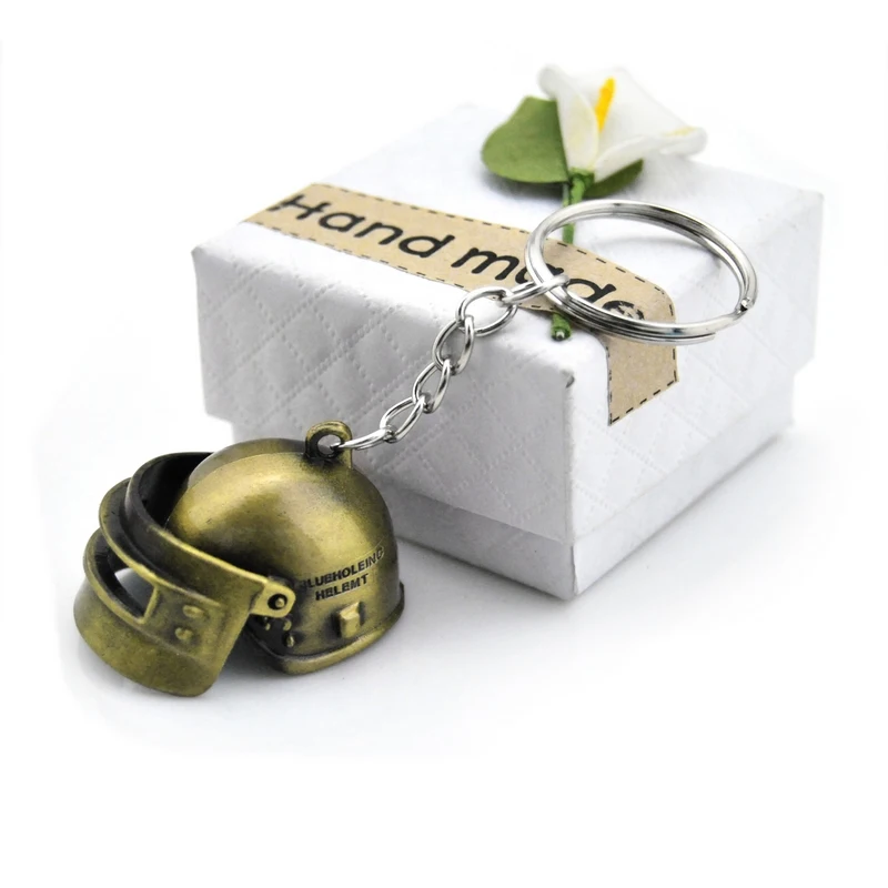الرجال لعبة Vintage الذهب اللون PUBG المفاتيح الرجال أنيمي جدي خوذة مفتاح سلسلة على حقيبة سيارة حلية مجوهرات هدايا تذكارية #6