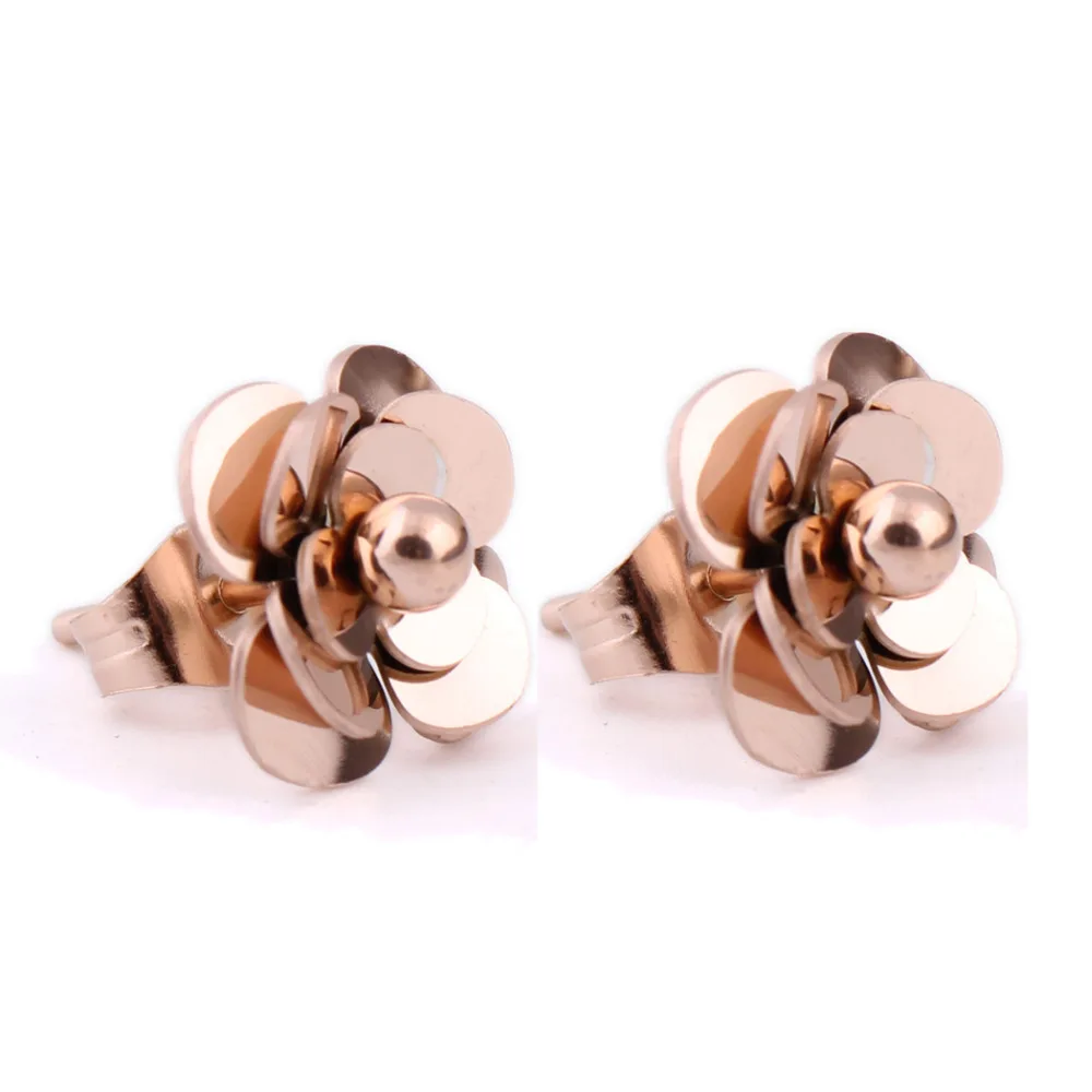 Fashion Women Earrings 316LStainless Steel Rose Gold Color Flower Stud Earrings