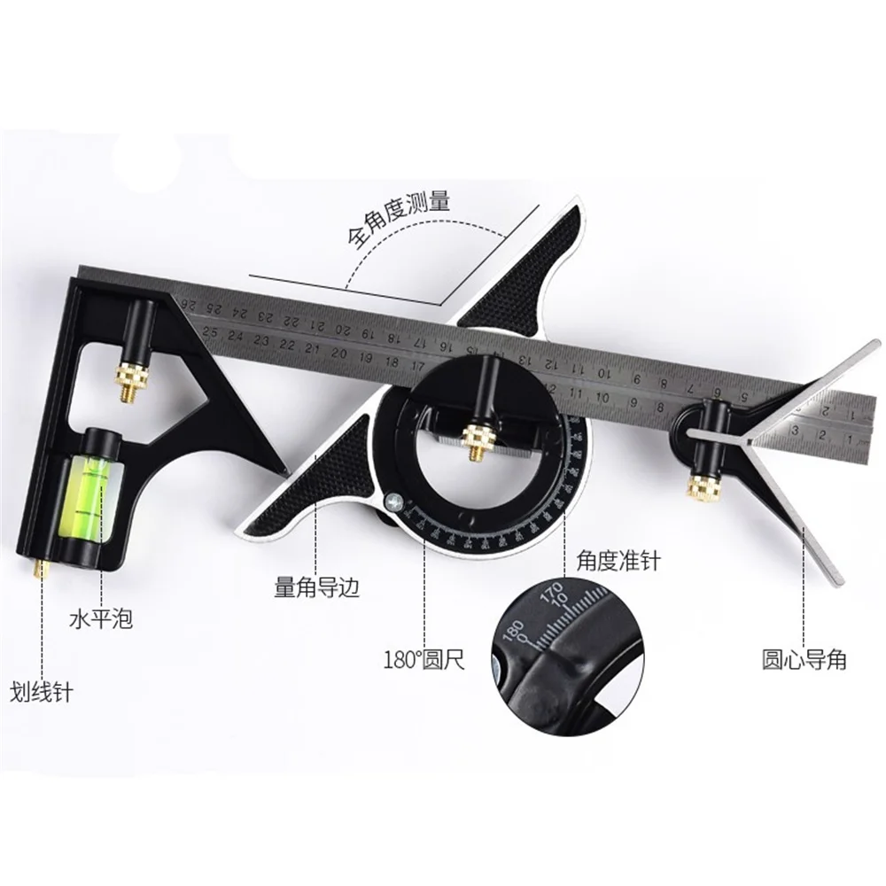 

3 In1 Adjustable Ruler Multi Combination Square Angle Finder Protractor 300mm/12"Measuring Set Tools Universal Ruler Right Angle