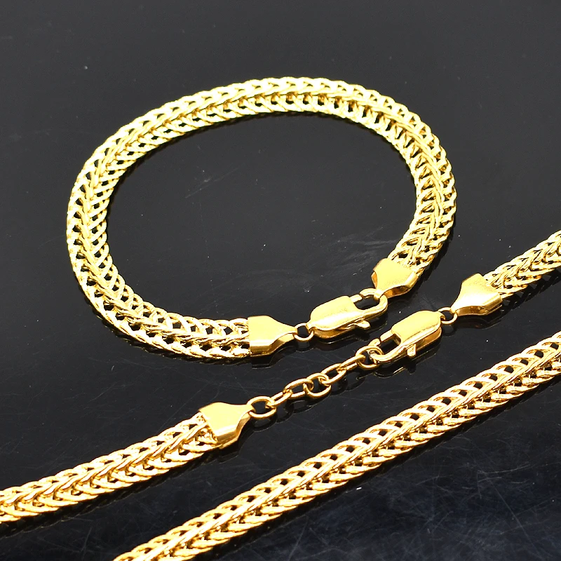 AMUMIU New Arrival Women Fashion Jewelry Chain Link Necklace Bracelet Sets Wholesale High Quality HZTZ128