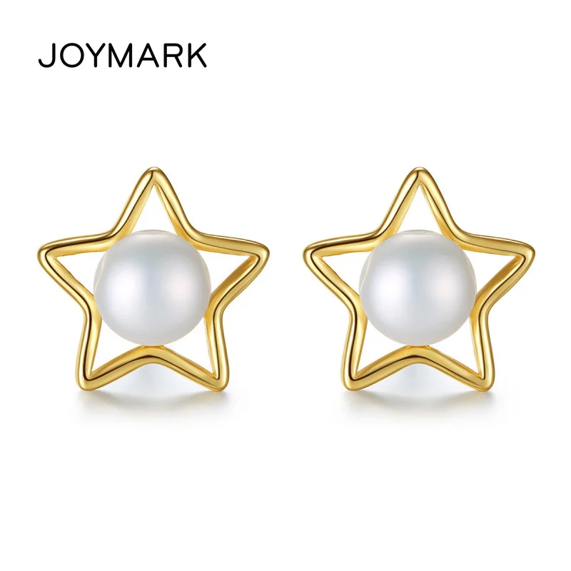 JOYMARK Genuine Natural Fresh Water Pearl Star 925 Sterling Silver Stud Earrings Elegant Women Jewelry JPSE004