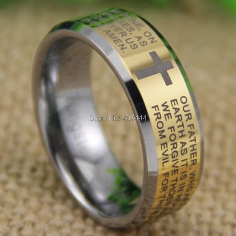 

Free Shipping YGK JEWELRY Hot Sales 8MM The New Prayer's Design Men's Fashion Gold Bevel Tungsten Wedding Ring