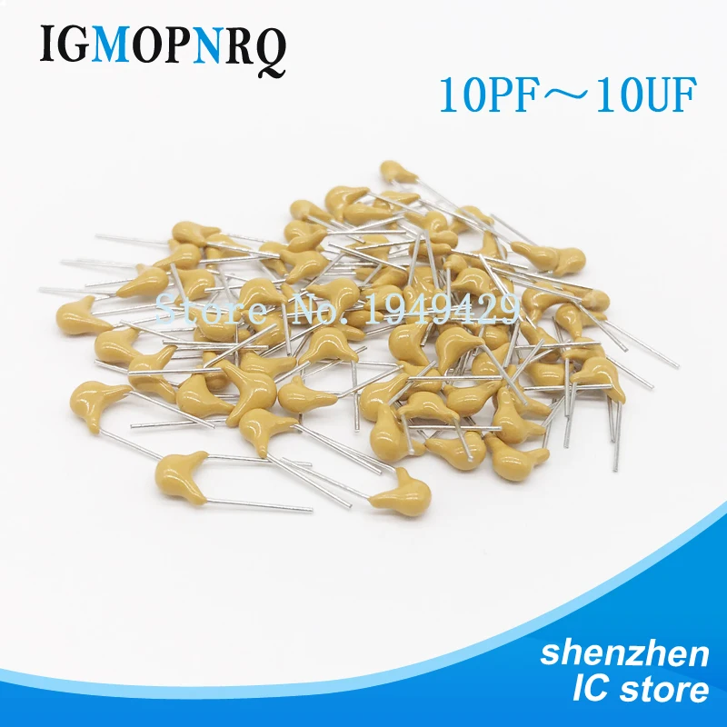 100Pcs 50V monolithic ceramic capacitor 10PF ~ 10UF 22PF 47NF 220NF 1NF 4.7UF 1UF 100NF 330NF 0.1UF 102 104 105 106 103 473 334