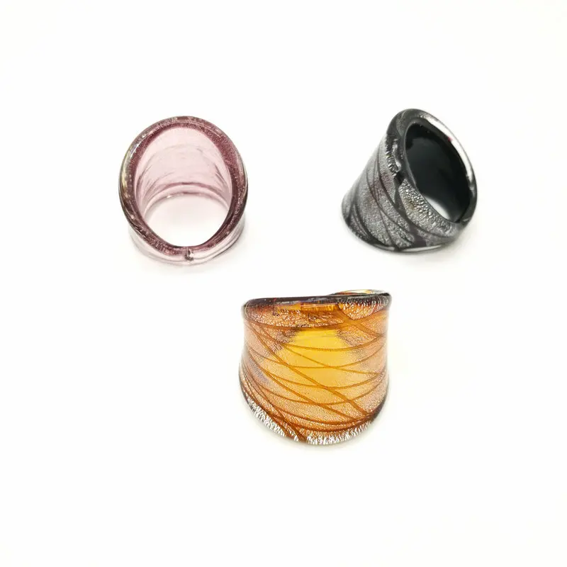 Wholesale 3Pcs Mix Color Lampwork Randomly Mixed With Coloured Glaze Rings Murano Hot Gold Foil Color Ring More 17-19 mm