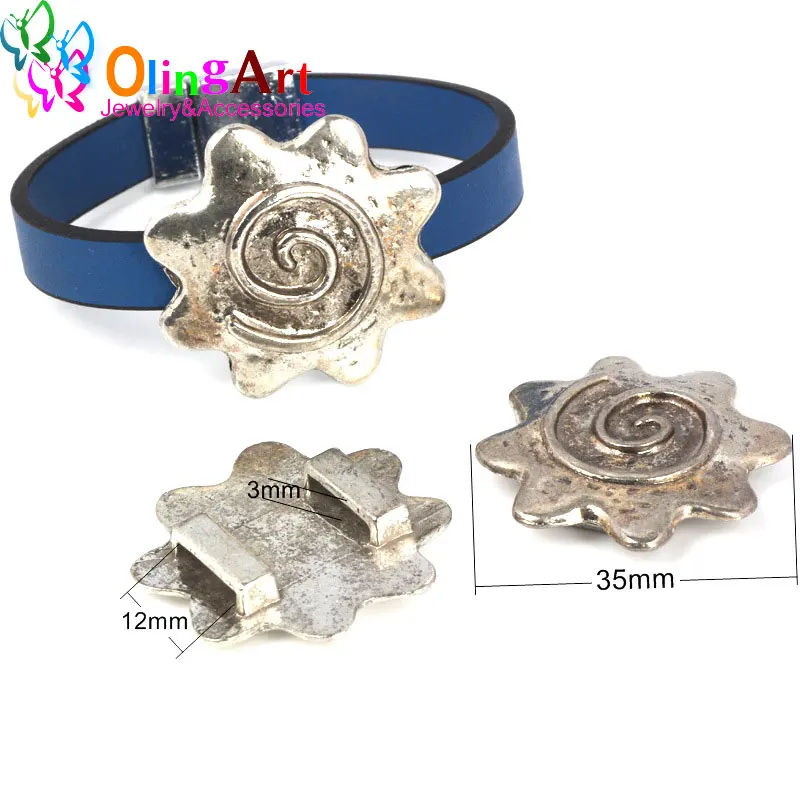 OlingArt 35mm 2 Pcs/Lot silver-color retro style making diy jewelry clasps Round Tibetan flower for flat leather cord bracelet