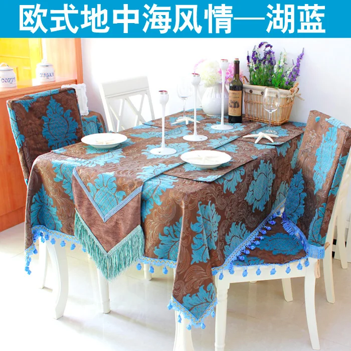 Blue foreign trade European high-grade garden table Bubu arts roundtable round coffee table cloth tablecloths luxury fashion tab