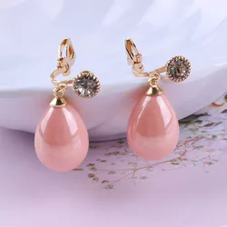 Luxury High Light Spring Colour Resin Waterdrop Clip on Earrings for Women Girl Party Without Pierced Favorite Fashion Jewelry