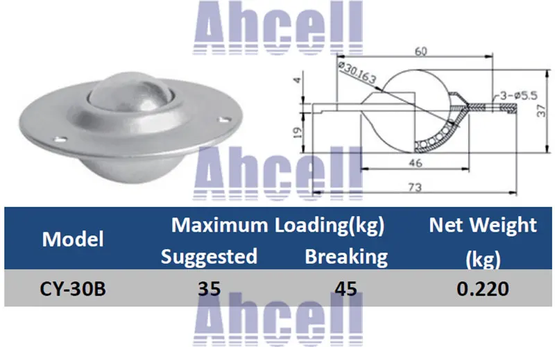 CY-30B Pressed Steel Ball transfer unit 45kg load capacity UFO bull eye ball roller fly disc 3 hole round flange ball caster