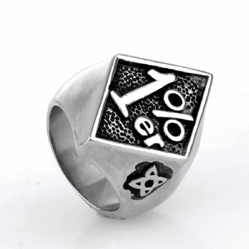 New Men's 1%er One Percent Outlaw Biker Motorcycle Stainless Steel Ring Silver color US SIZE 7-14 image 3