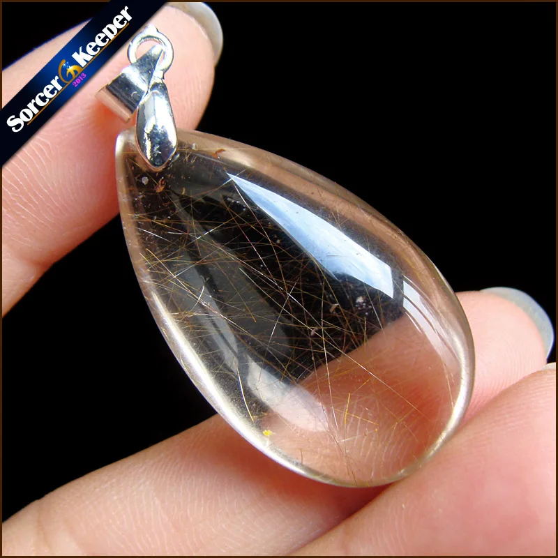 Genuine Natural Gold Rutilated Quartz Crystal Cabochon Setting Necklace Pendant Stone Beads for DIY Jewelry Making OS788