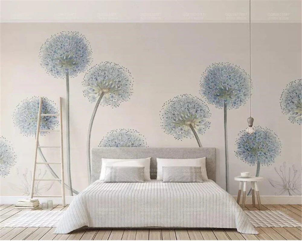 

3d wallpaper papel de parede small fresh fashion modern atmosphere dandelion TV indoor background wall 3d wallpaper