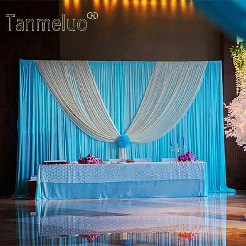 W3M X H3M Blue Wedding Backdrop Curtain with Swag Wedding Drapes Event Birthday Baby Shower Party Stage Decoration