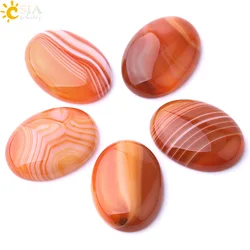CSJA Red Striped Agates Natural Stone Cabochon Orange CAB Bead for Handmade Jewelry Women DIY Ring Earrings Handicraft F808