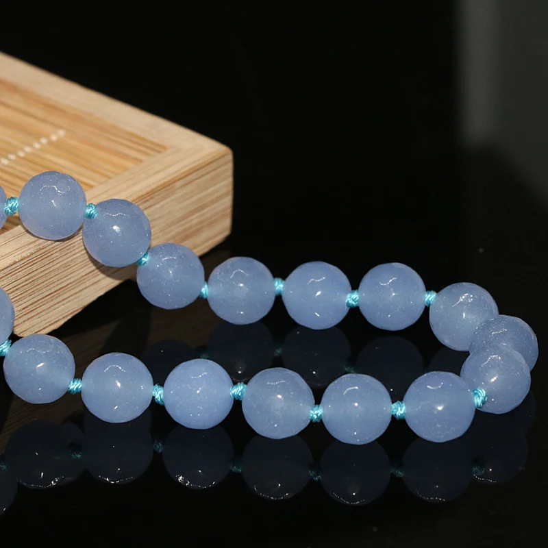 Hot blue 10mm faceted round beads stone jades beads  chalcedony whoelsale price high grade necklace for women 18inch B1014