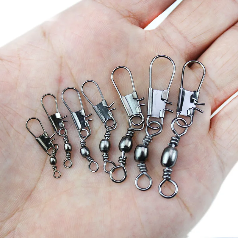 20PCS/Lot Fishing Connector Pin Bearing Rolling Swivel Stainless Steel with Snap Fishhook Lure Tackle Accessorie