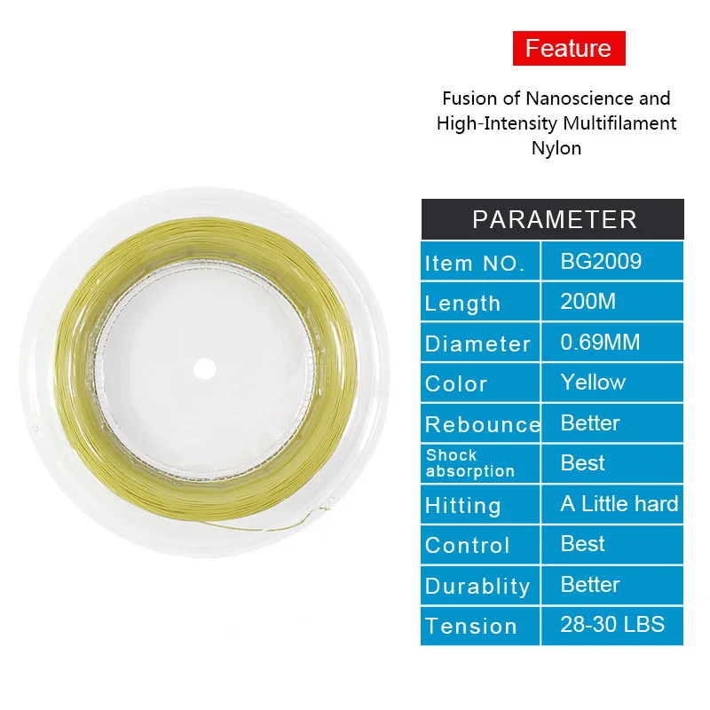 Cuerda de Bádminton de alta tensión, 200 metros/660 pies, sensación media de alta calidad