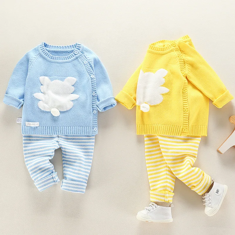 Infant Baby Clothing Knitting Sweater Set Child Outerwear For Spring Autumn 2021 New Toddler O-Neck Flower Animal Suits