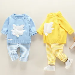 Infant Baby Clothing Knitting Sweater Set Child Outerwear For Spring Autumn 2021 New Toddler O-Neck Flower Animal Suits