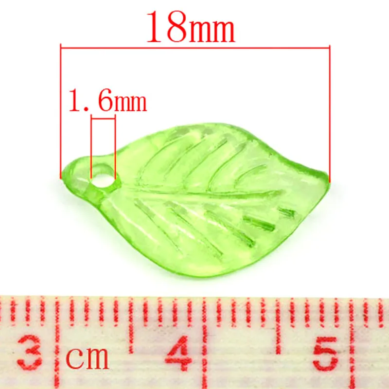 100Pcs Pendants Leaves Acrylic Light Green Transparent Jewelry DIY Findings Charms 18x11mm(6/8