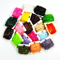16Cards 10m/card Fly Fishing Tinsel Chenille Flies Material for Streamer Lures Crystal Flash Line Green Yellow Black Gold Pink