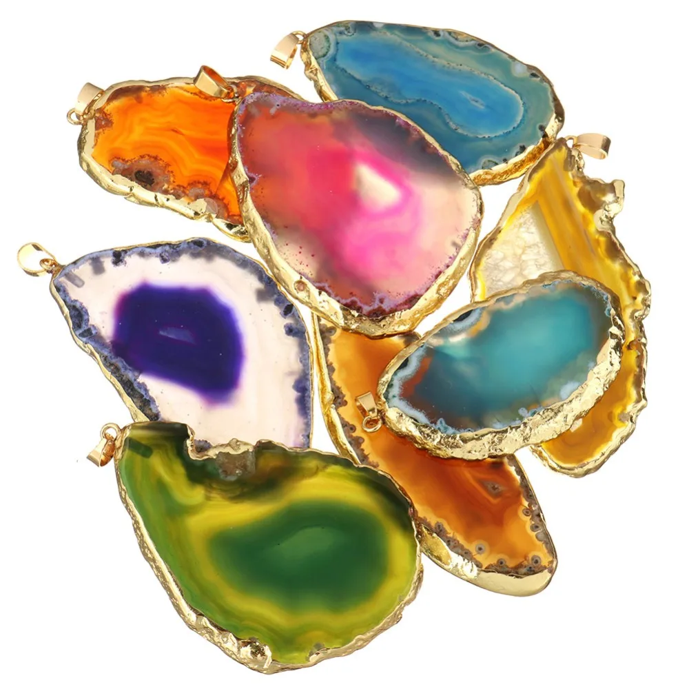 10pc Natural Onyx Charms Pendants Multi Colorful Slice Irregular Natural Agat Crystal Stone Quartz Pendant DIY Fit Necklaces