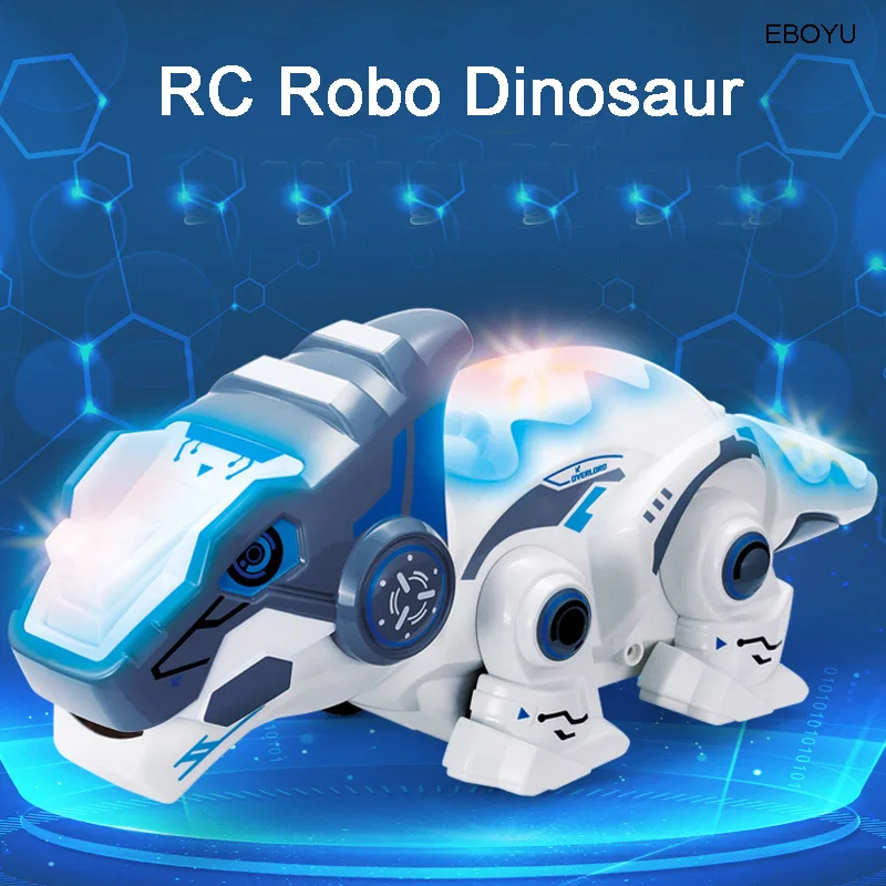 EBOYU – jouet de dinosaure Robot RC 777 – 619, avec lumières LED multicolores et Action de capture d'insectes, jouet pour animaux de compagnie de dinosaure affamé