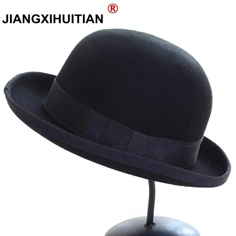 

Women's Casquette Trendy Bowler hat Kentucky derby Real wool hats Chapeu feminino Bone Cap Fedora Hat