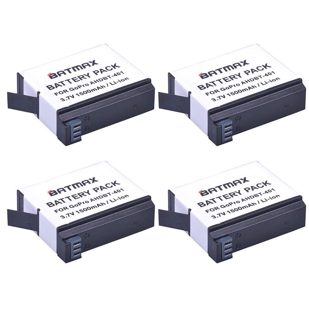 Batmax 4pcs 1500mAh AHDBT-401 AHDBT401 Camera Battery for GoPro 4 HD Hero 4 Hero4 Camera