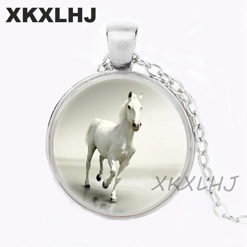 XKXLHJ  Fashion Cool Horse Necklace Handmade Glass Cabochon Necklace Running Horse Pendant Jewelry Wholesale