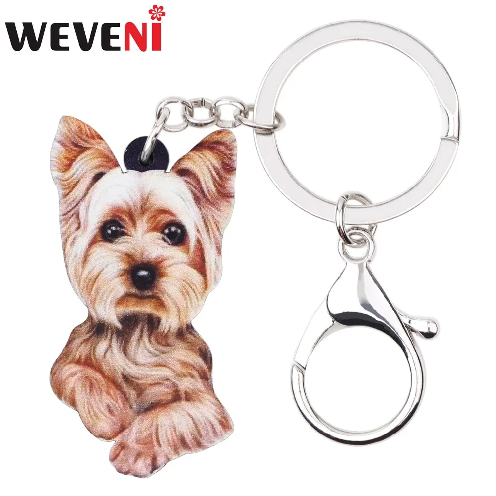 WEVENI Acrylic Anime Cute Yorkshire Terrier Dog Key Chains Keychain Women Girl Female Holder Car Charms Animal Jewelry 2018