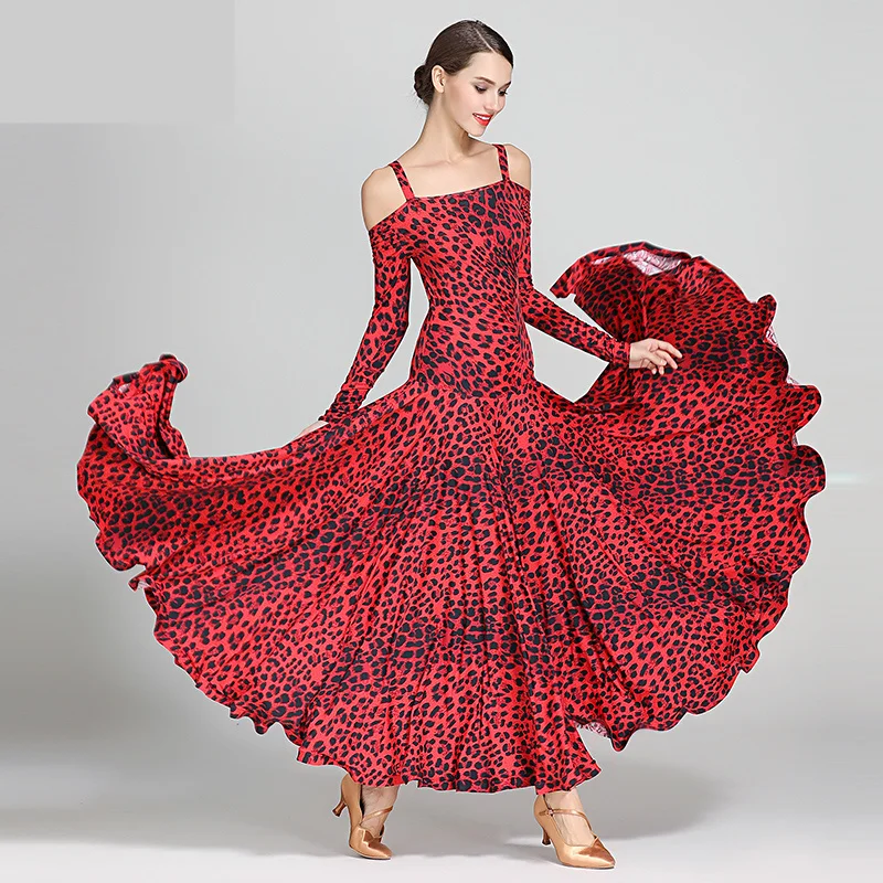 black print ballroom waltz dress rumba Standard social dress Ballroom dance competition dress fringe modern dance dress