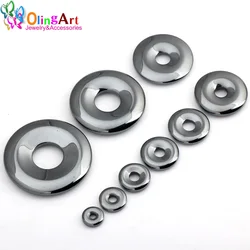 OlingArt 10/12/15/18/20/25/29/35/40MM Natural Stone Black Hematite Donut Coin Round Necklace Bracelet Earring DIY Jewelry Making