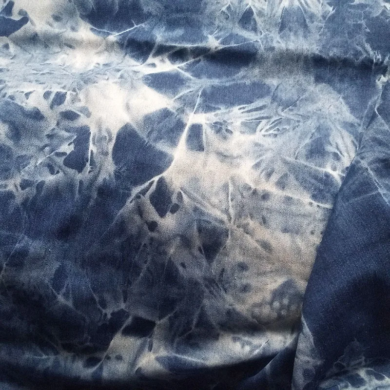 Fashion Tie-dyed Denim Cotton Fabric Middle Blue Stretch Fabric Pattern Part Dyed Sewing Material DIY Clothing Jeans